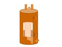 A typical solar thermal storage tank with a heat exchanger wrapped around the inner tank