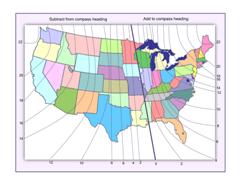 Isogonic map of the USA for finding true south