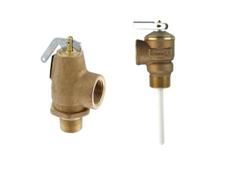 A typical pressure relief valve (left) and combined temperature and pressure relief valve (right)