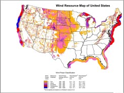 Wind resource map for the continental USA